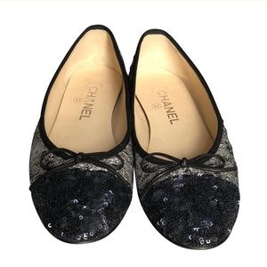 Chanel Sequined Cap Toe Ballerina Flats Size 8